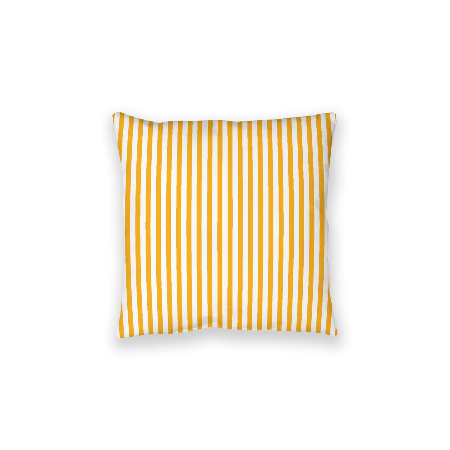 White Spun Polyester Floor Pillow, Thin Yellow-Orange Bars on Top, White Bottom, 28 x 28 inches
