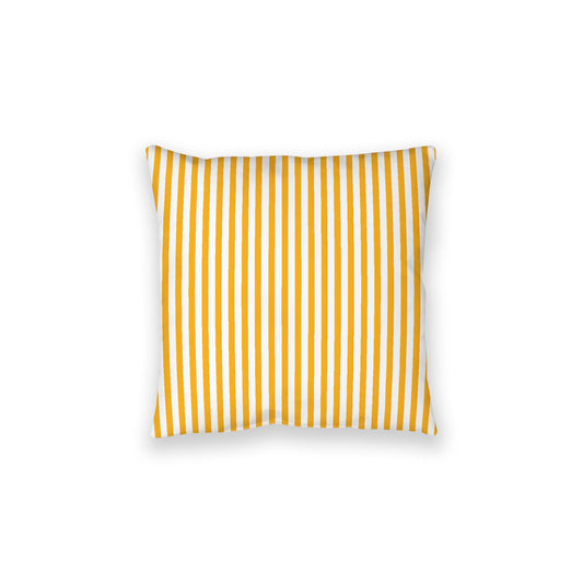 White Spun Polyester Floor Pillow, Thin Yellow-Orange Bars on Top, White Bottom, 28 x 28 inches