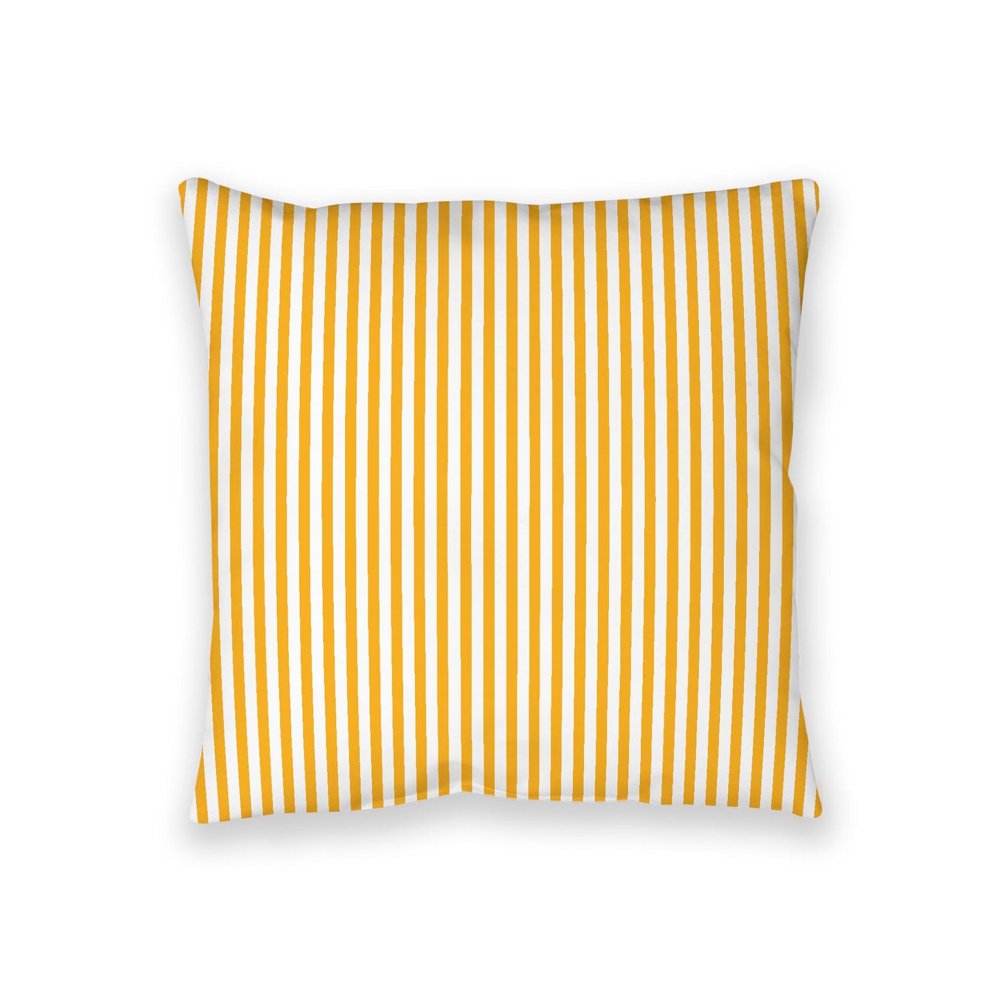 White Spun Polyester Floor Pillow, Thin Yellow-Orange Bars on Top, White Bottom, 36 x 36 inches