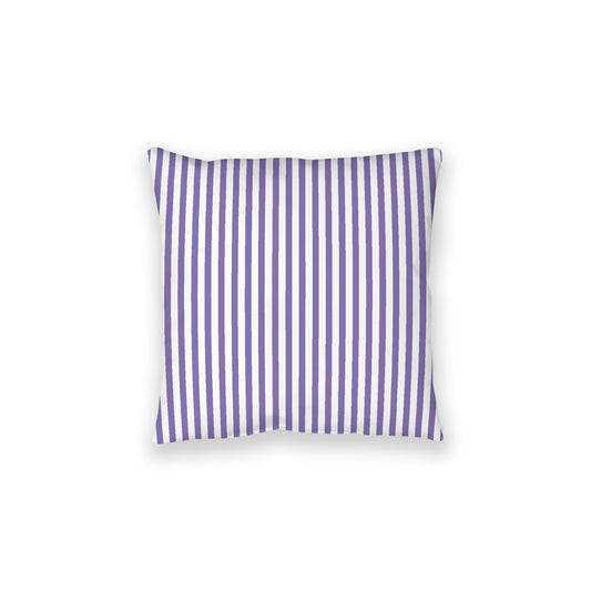 White Spun Polyester Floor Pillow, Thin Purple Bars on Top, White Bottom, 28 x 28 inches