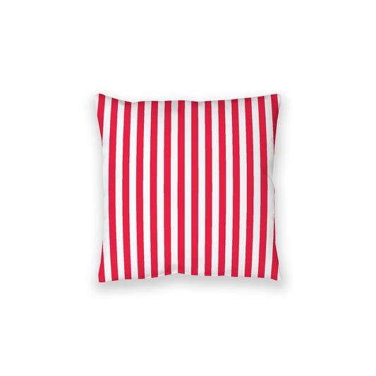 White Spun Polyester Floor Pillow, Bold Red Bars on Top, White Bottom, 28 x 28 inches