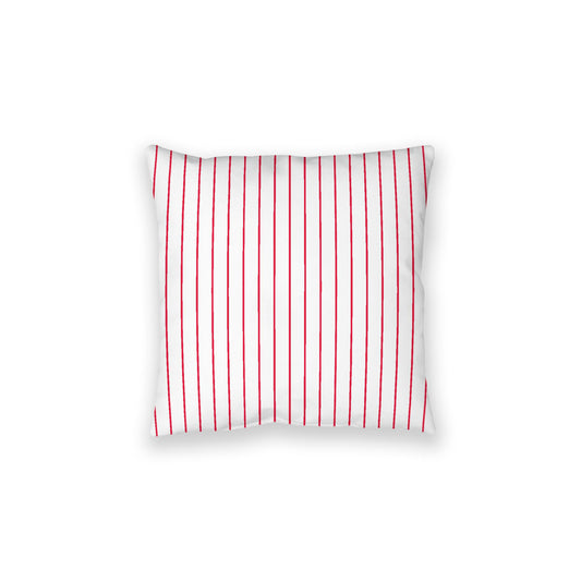 White Spun Polyester Floor Pillow, Red Stripes on Top, White Bottom, 28 x 28 inches