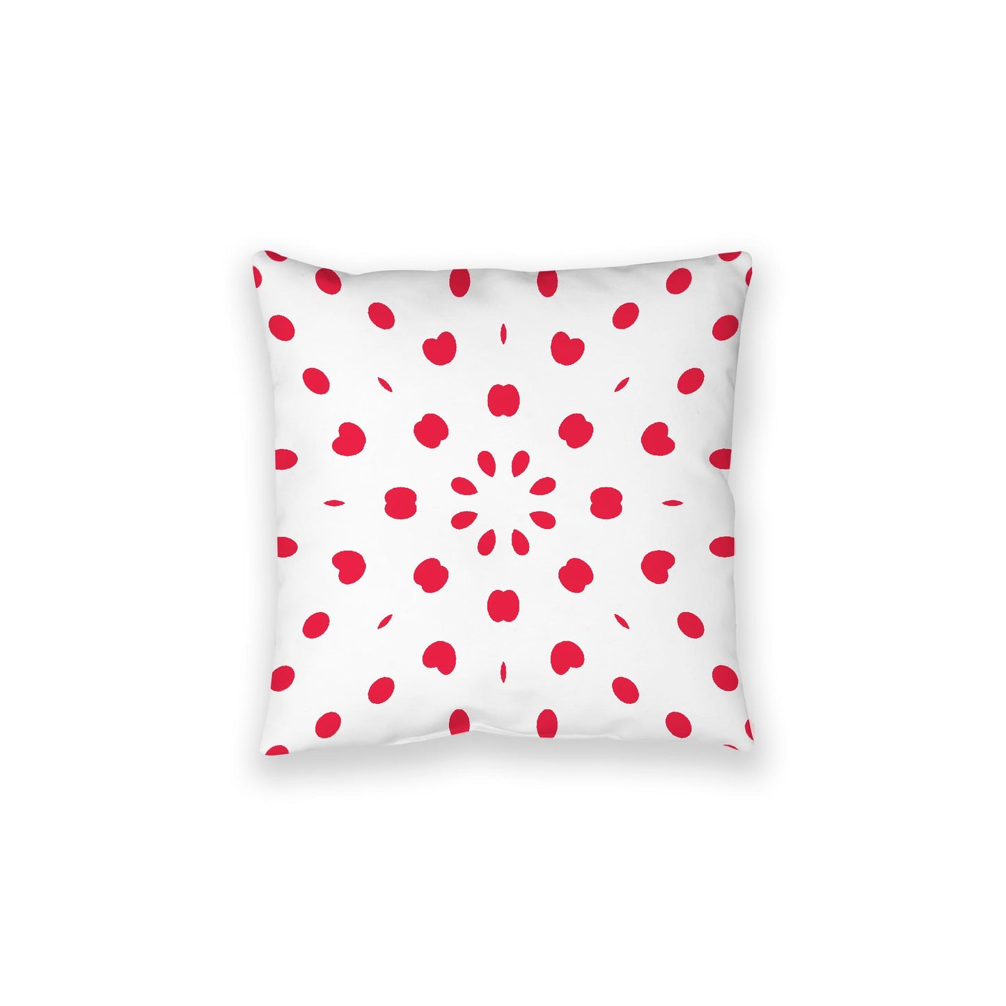 White Spun Polyester Floor Pillow, Red Burst on Top, White Bottom, 28 x 28 inches