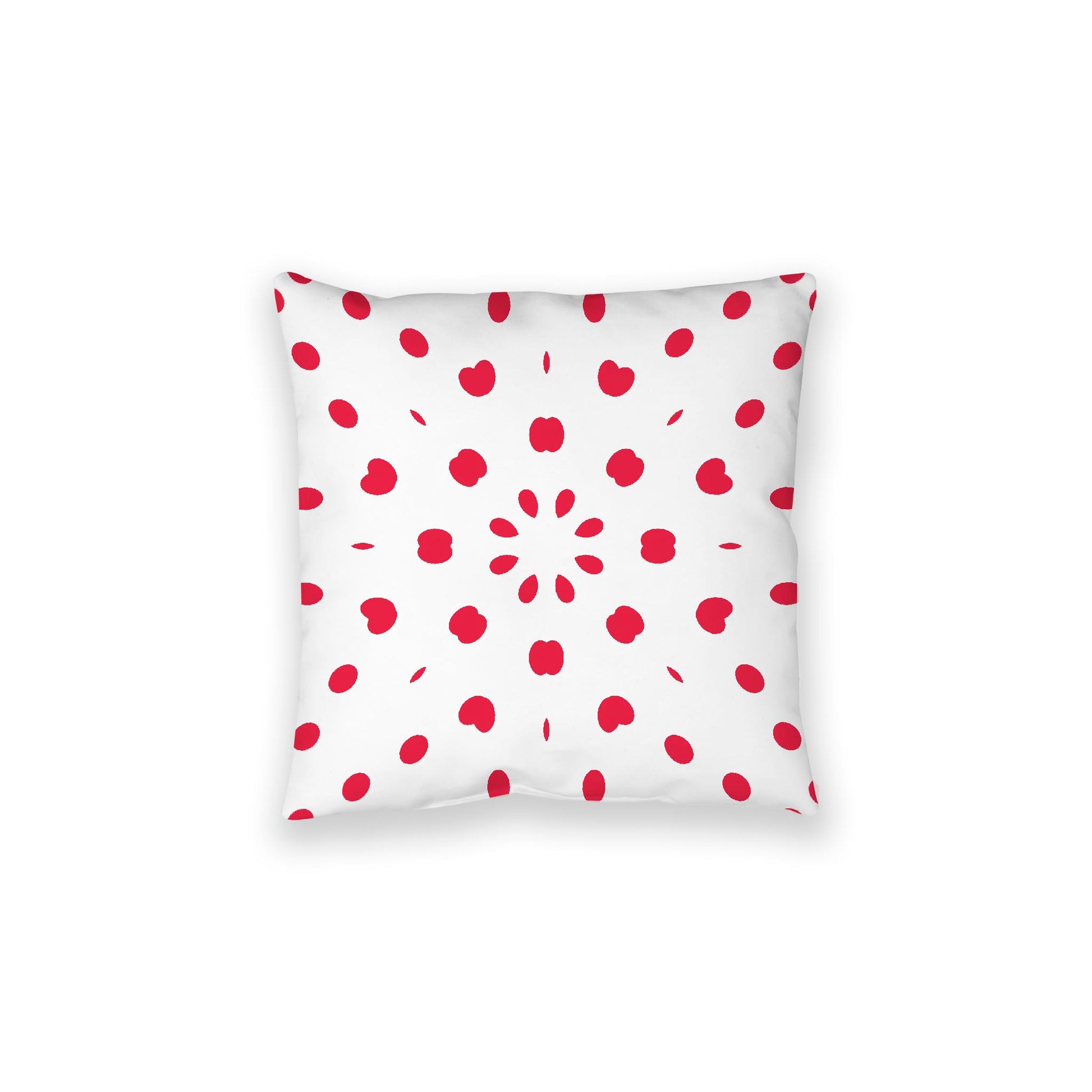 White Spun Polyester Floor Pillow, Red Burst on Top, White Bottom, 28 x 28 inches