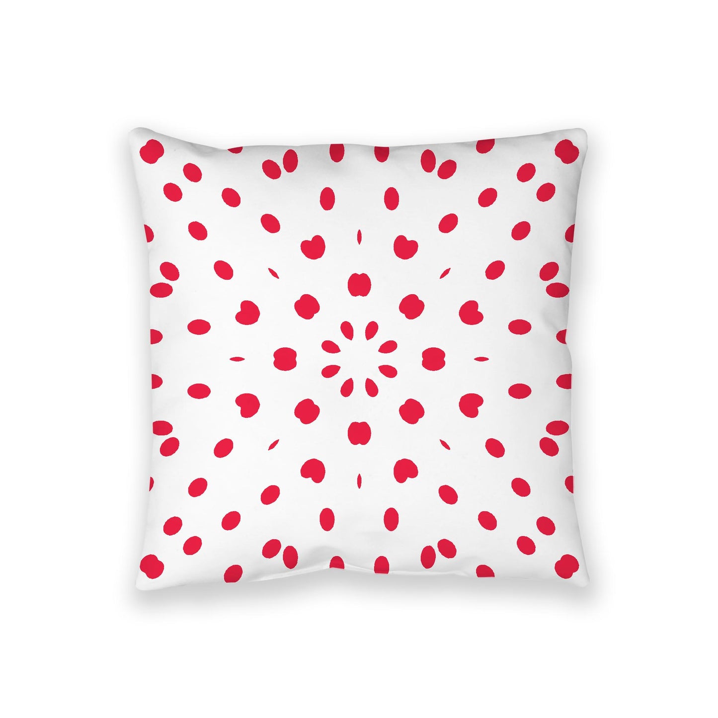White Spun Polyester Floor Pillow, Red Burst on Top, White Bottom, 36 x 36 inches