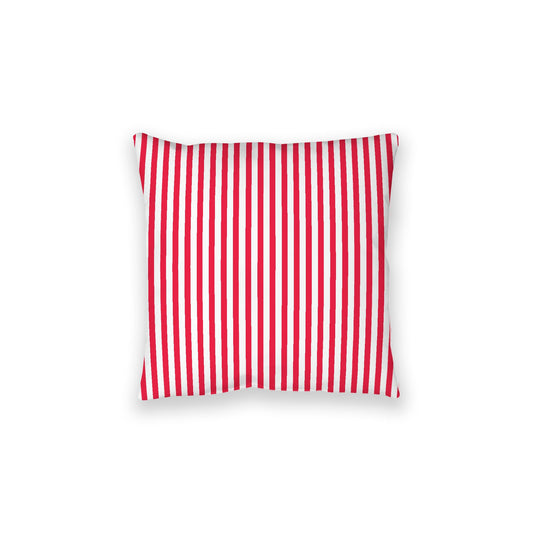 White Spun Polyester Floor Pillow, Thin Red Bars on Top, White Bottom, 28 x 28 inches