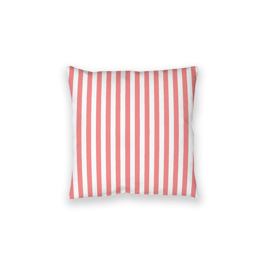 White Spun Polyester Floor Pillow, Bold Pink Bars on Top, White Bottom, 28 x 28 inches