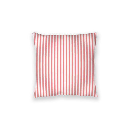 White Spun Polyester Floor Pillow, Thin Pink Bars on Top, White Bottom, 28 x 28 inches