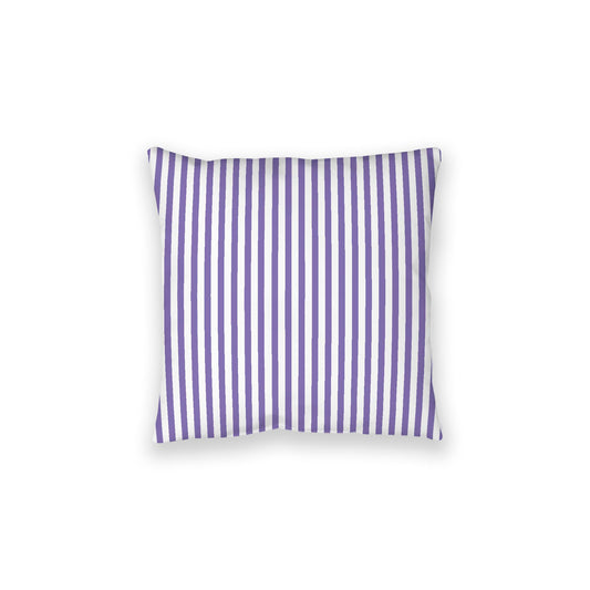 White Spun Polyester Floor Pillow, Thin Purple Bars on Top, White Bottom, 28 x 28 inches
