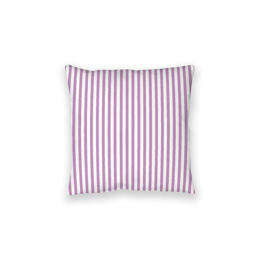 White Spun Polyester Floor Pillow, Thin Mauve Bars on Top, White Bottom, 28 x 28 inches