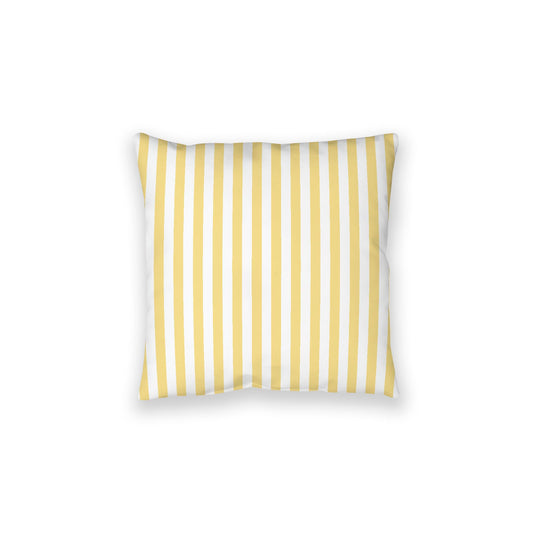 White Spun Polyester Floor Pillow, Bold Yellow Bars on Top, White Bottom, 28 x 28 inches