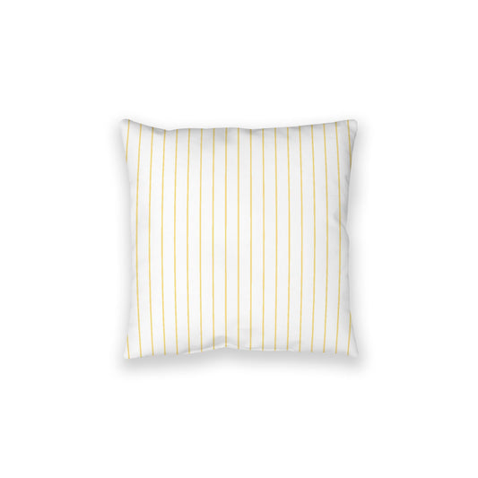 White Spun Polyester Floor Pillow, Yellow Stripes on Top, White Bottom, 28 x 28 inches