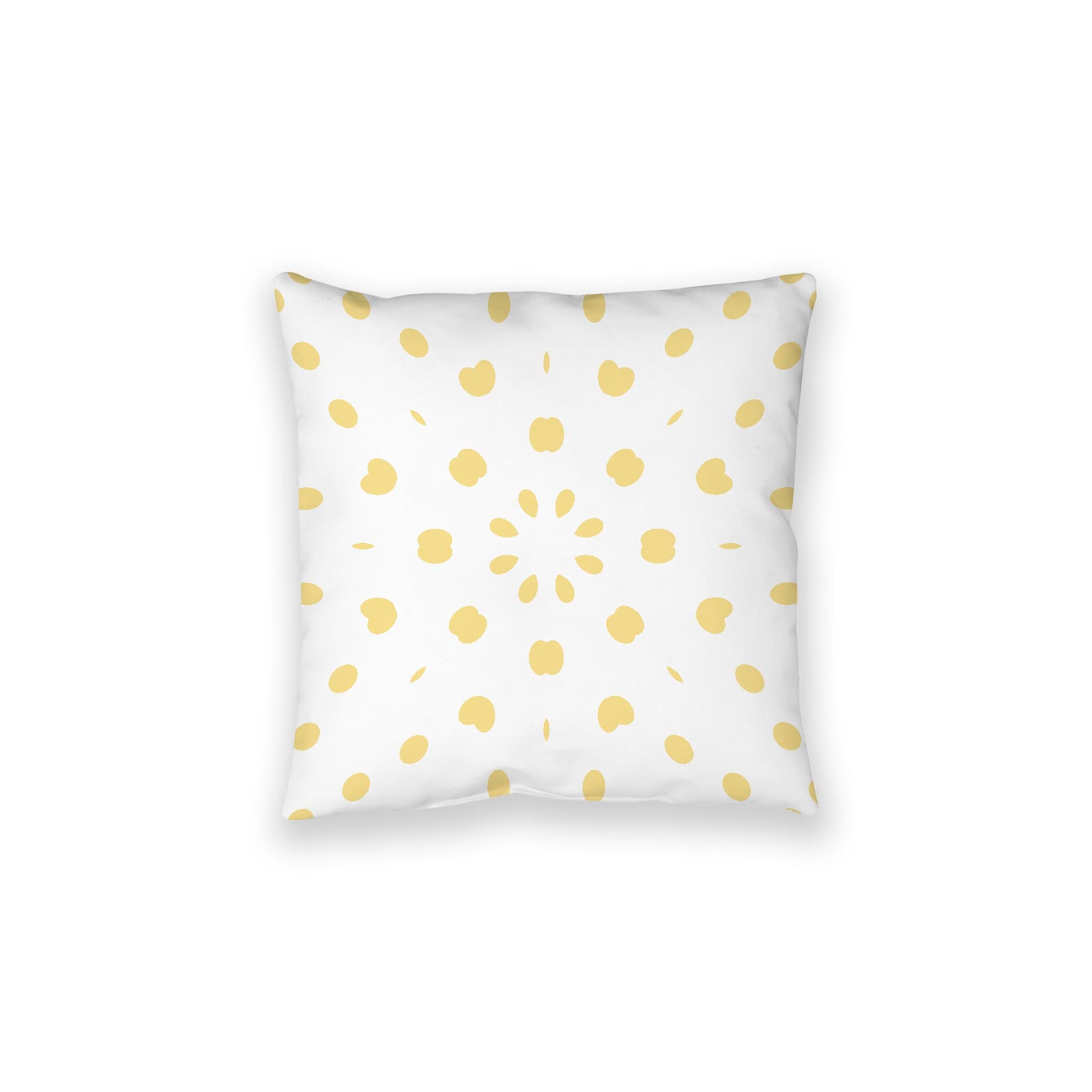 White Spun Polyester Floor Pillow, Yellow Burst on Top, White Bottom, 28 x 28 inches