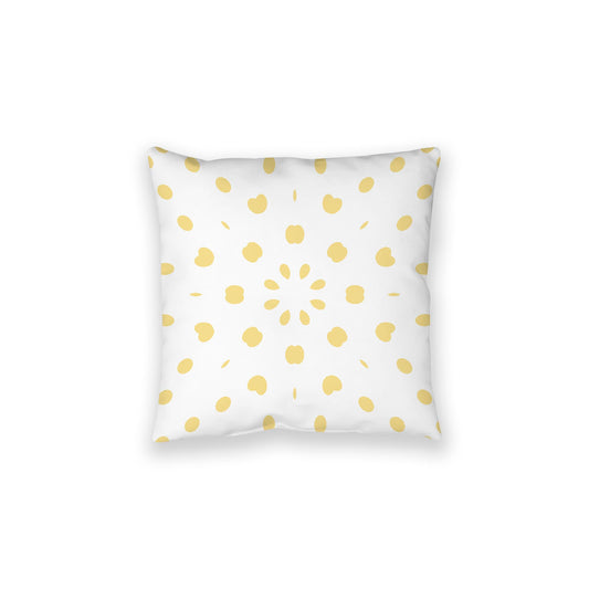 White Spun Polyester Floor Pillow, Yellow Burst on Top, White Bottom, 28 x 28 inches