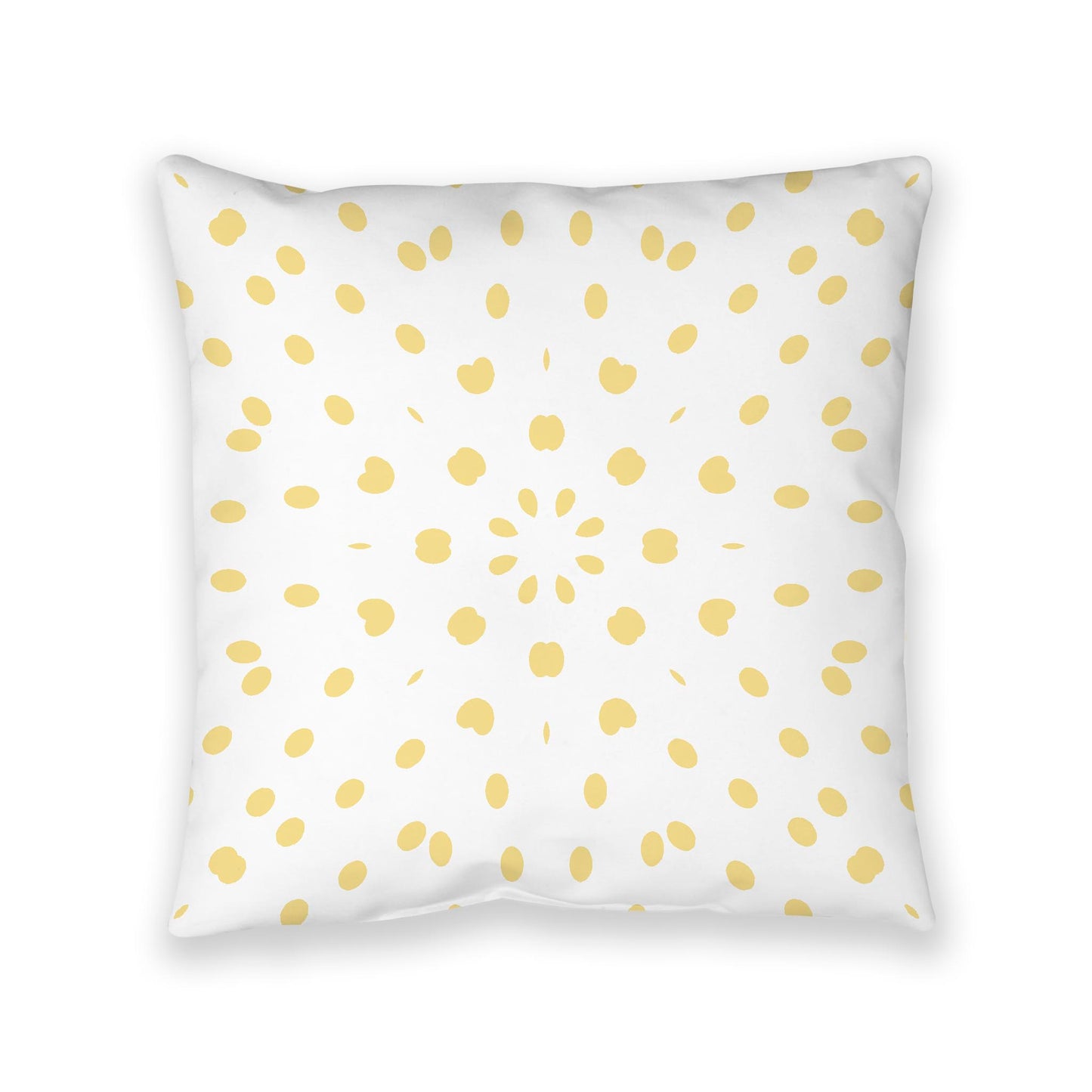 White Spun Polyester Floor Pillow, Yellow Burst on Top, White Bottom, 40 x 40 inches