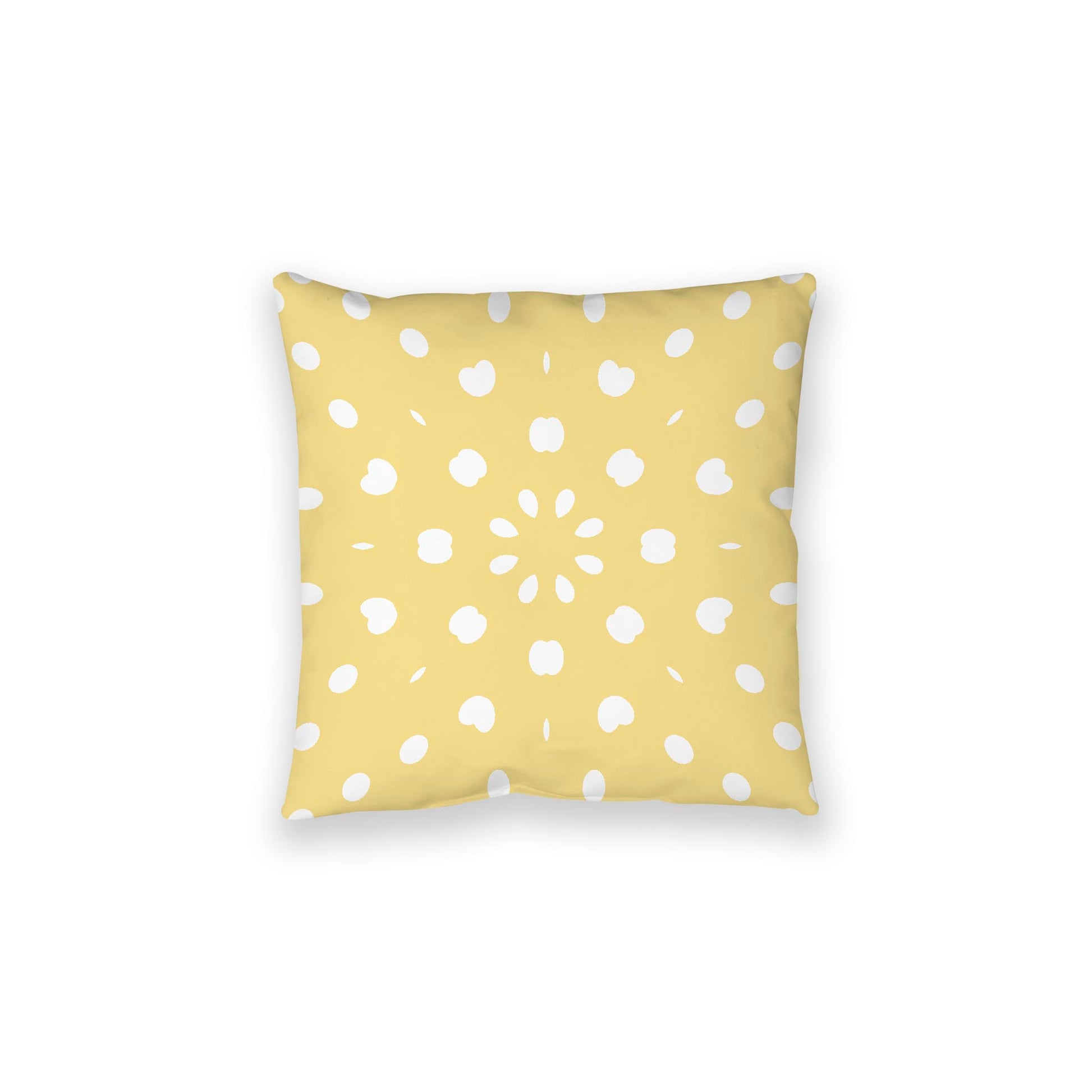 Yellow Spun Polyester Floor Pillow, White Burst Pattern on Top, Yellow Bottom, 28 x 28 inches
