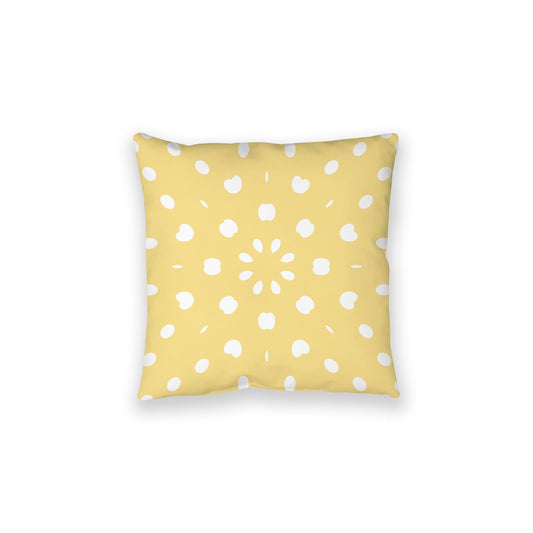 Yellow Spun Polyester Floor Pillow, White Burst Pattern on Top, Yellow Bottom, 28 x 28 inches