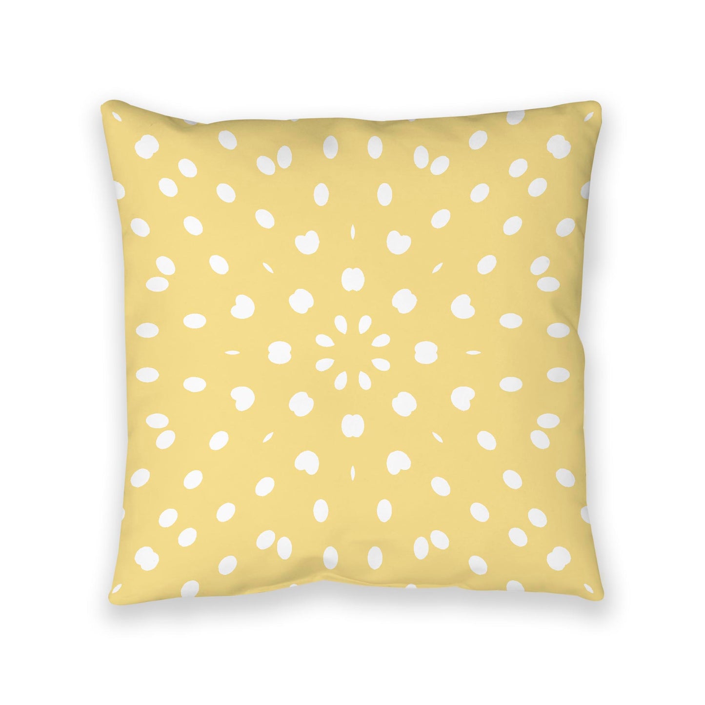 Yellow Spun Polyester Floor Pillow, White Burst Pattern on Top, Yellow Bottom, 40 x 40 inches