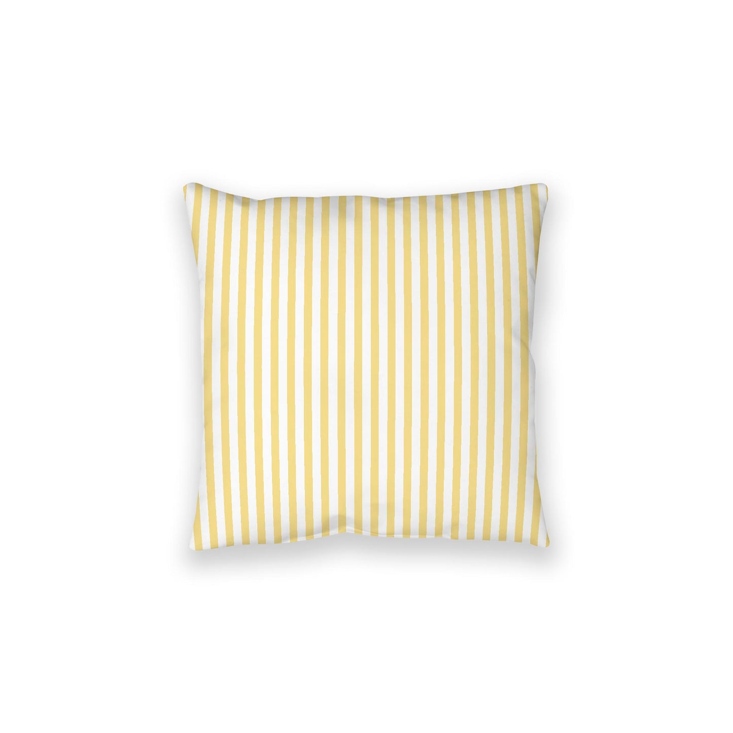 White Spun Polyester Floor Pillow, Thin Yellow Bars on Top, White Bottom, 28 x 28 inches