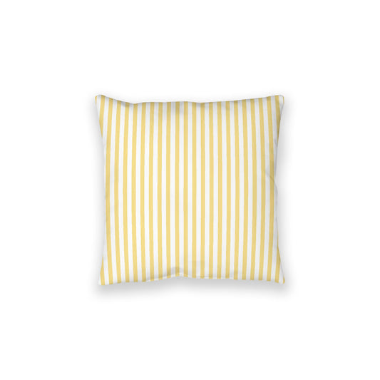 White Spun Polyester Floor Pillow, Thin Yellow Bars on Top, White Bottom, 28 x 28 inches