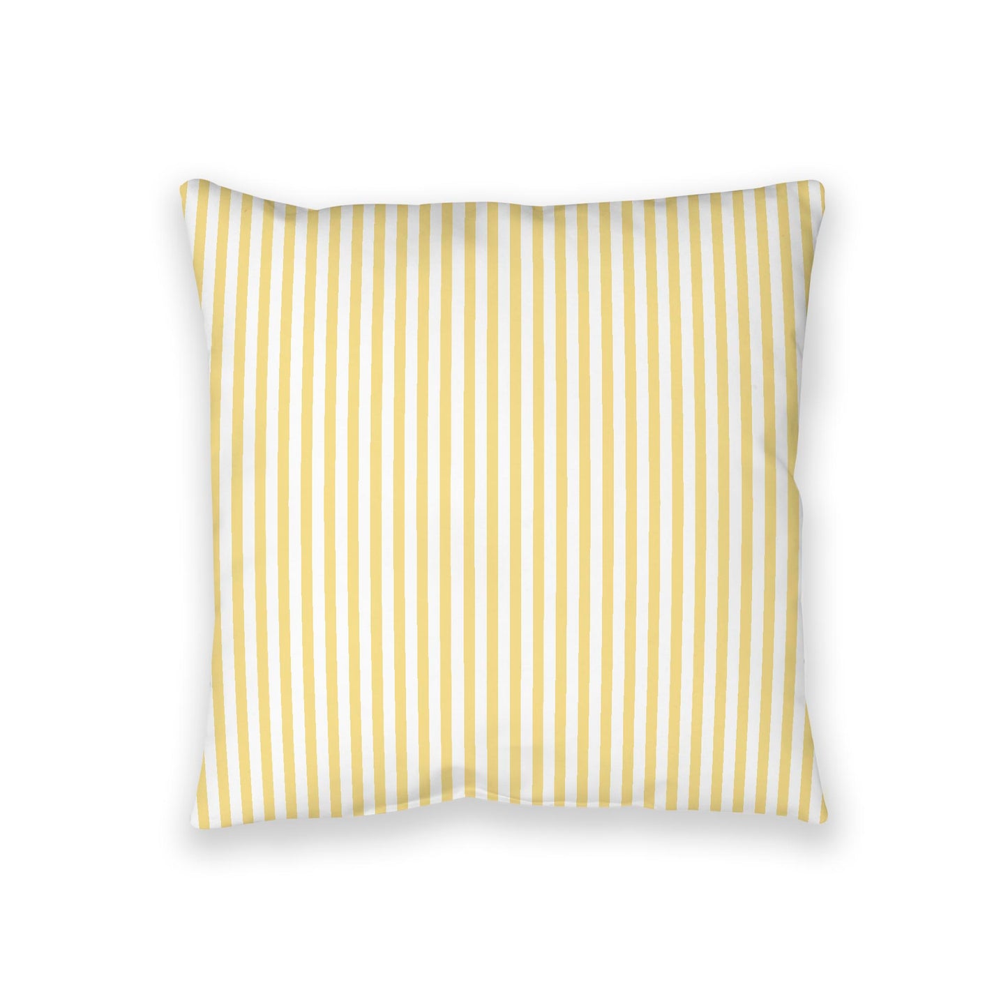 White Spun Polyester Floor Pillow, Thin Yellow Bars on Top, White Bottom, 36 x 36 inches