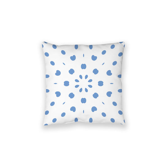 White Spun Polyester Floor Pillow, Blue Burst on Top, White Bottom, 28 x 28 inches