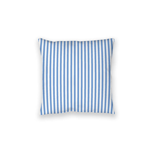 White Spun Polyester Floor Pillow, Thin Blue Bars on Top, White Bottom, 28 x 28 inches