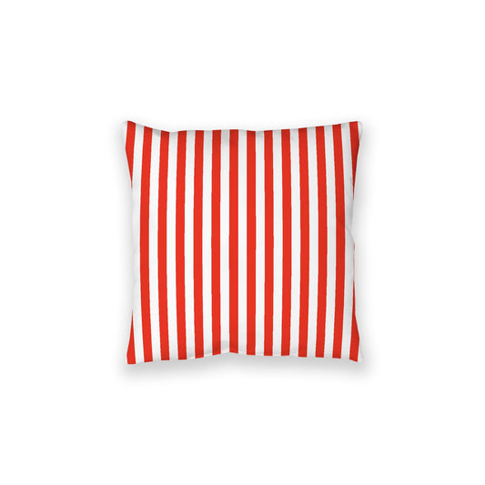 White Spun Polyester Floor Pillow, Bold Red Bars on Top, White Bottom, 28 x 28 inches