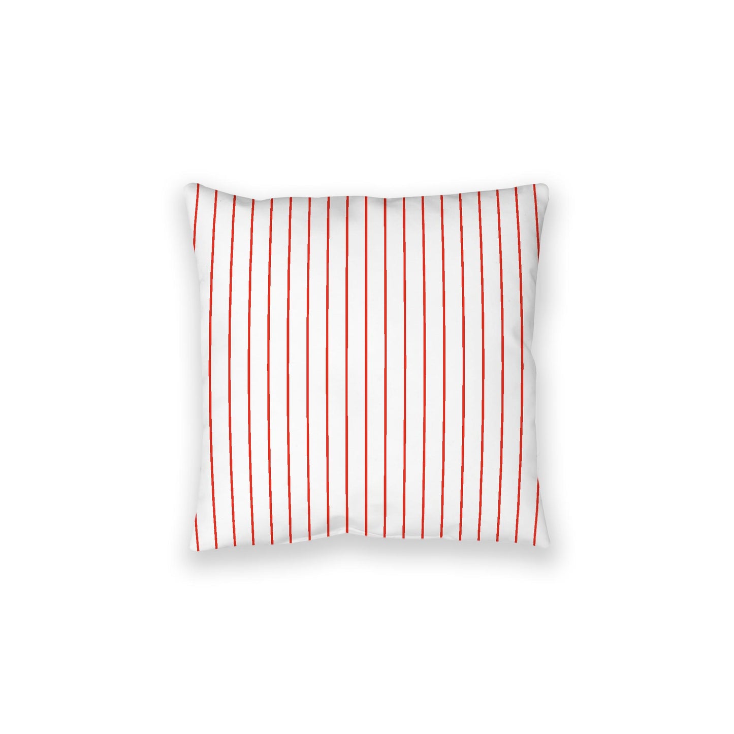 White Spun Polyester Floor Pillow, Red Stripes on Top, White Bottom, 28 x 28 inches