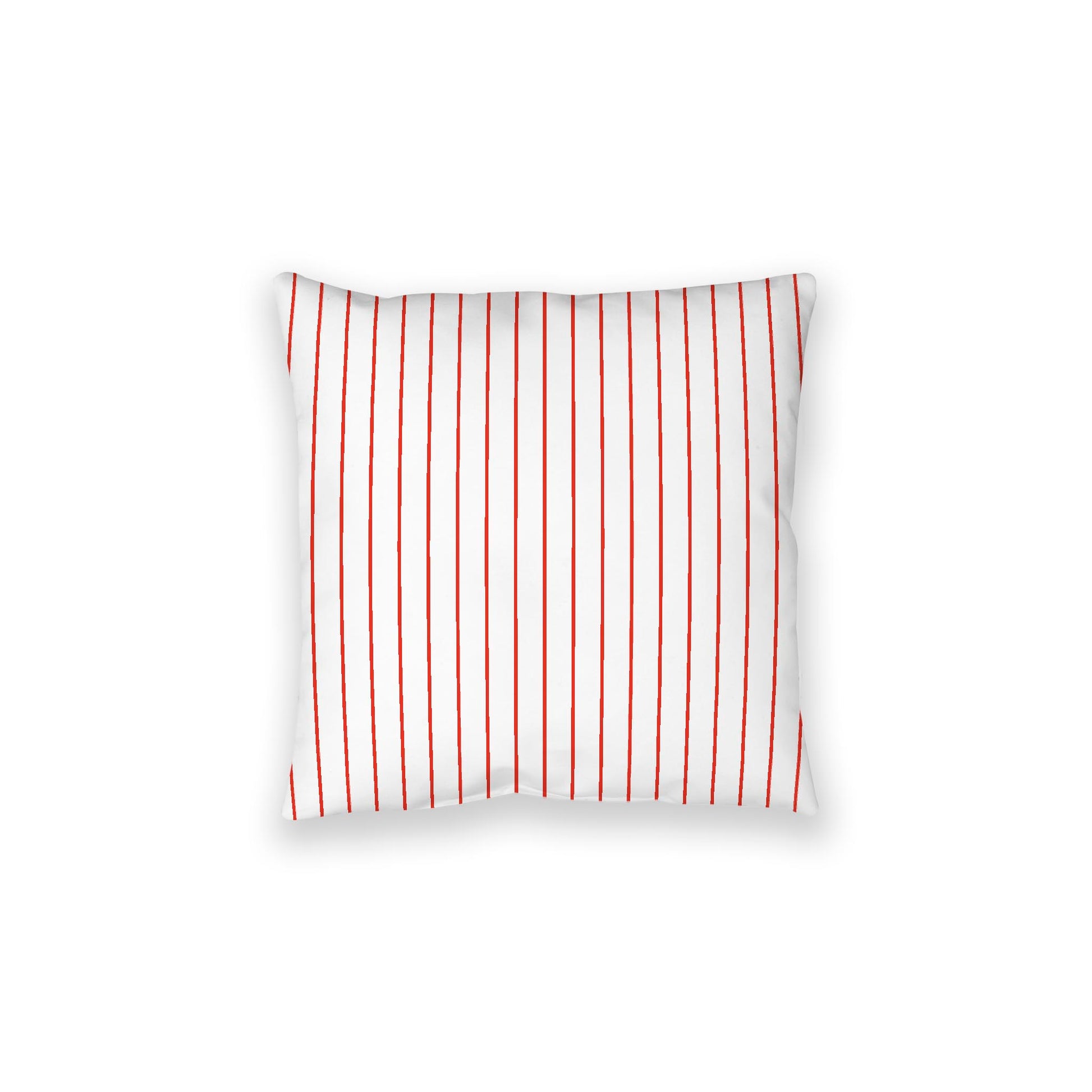 White Spun Polyester Floor Pillow, Red Stripes on Top, White Bottom, 28 x 28 inches