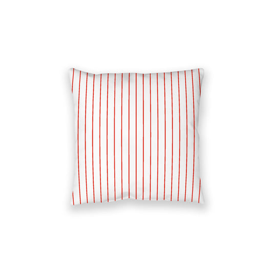 White Spun Polyester Floor Pillow, Red Stripes on Top, White Bottom, 28 x 28 inches