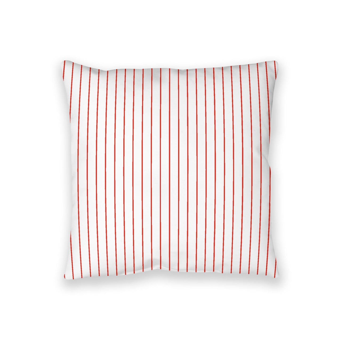 White Spun Polyester Floor Pillow, Red Stripes on Top, White Bottom, 36 x 36 inches