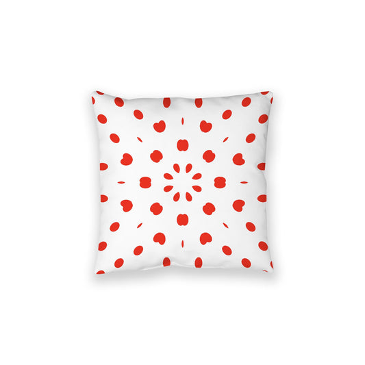 White Spun Polyester Floor Pillow, Red Burst on Top, White Bottom, 28 x 28 inches
