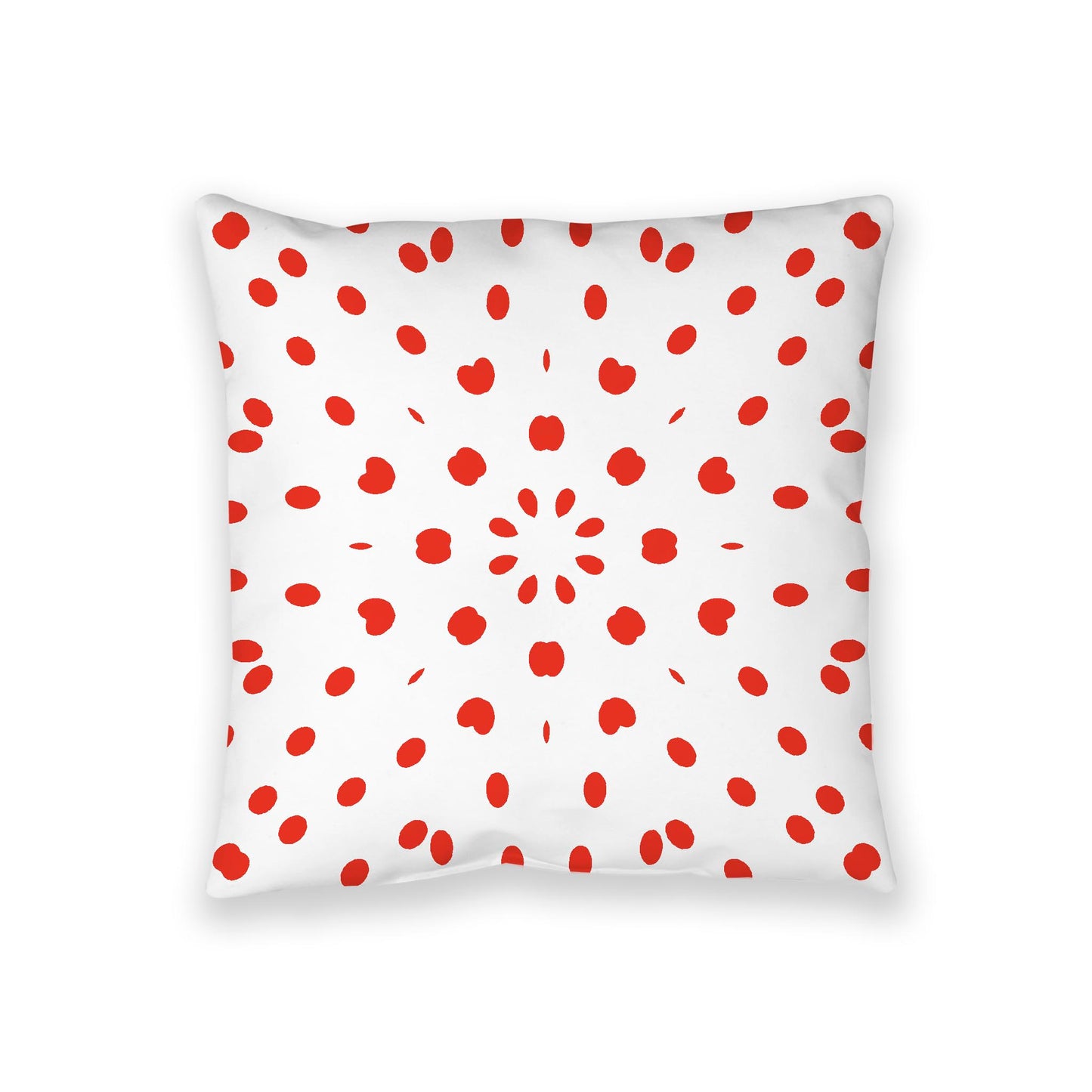 White Spun Polyester Floor Pillow, Red Burst on Top, White Bottom, 36 x 36 inches