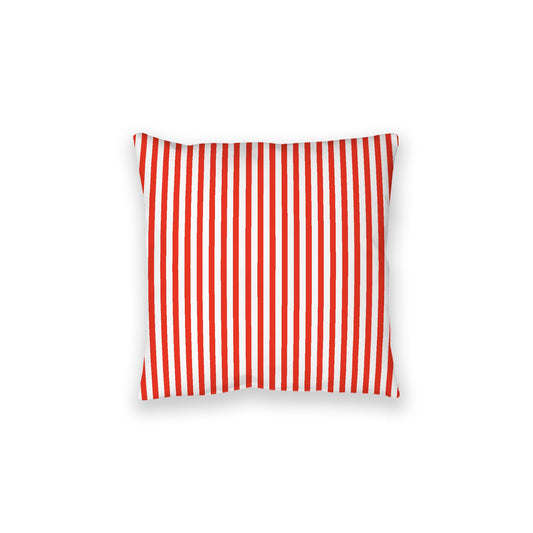 White Spun Polyester Floor Pillow, Thin Red Bars on Top, White Bottom, 28 x 28 inches