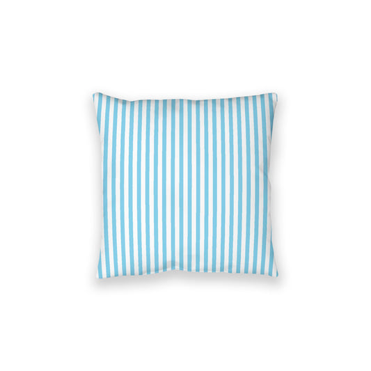 White Spun Polyester Floor Pillow, Thin Blue Bars on Top, White Bottom, 28 x 28 inches