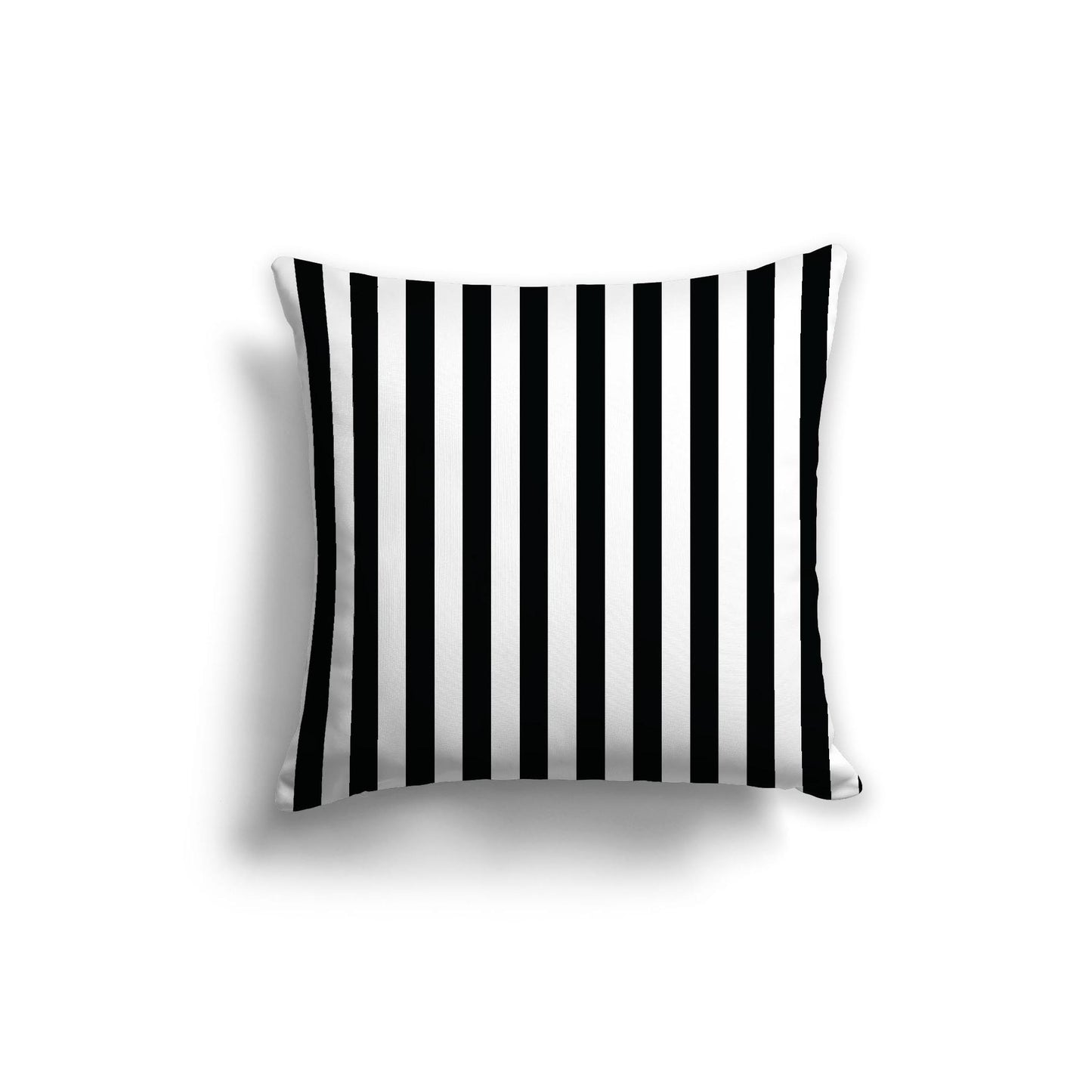 White Spun Polyester Throw Pillow with Black Bars on Front, Size 18 x 18 inches / 46 x 46 cm
