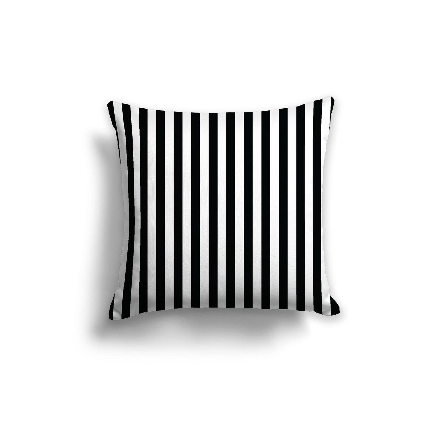 White Spun Polyester Throw Pillow with Black Bars on Front, Size 14 x 14 inches / 36 x 36 cm