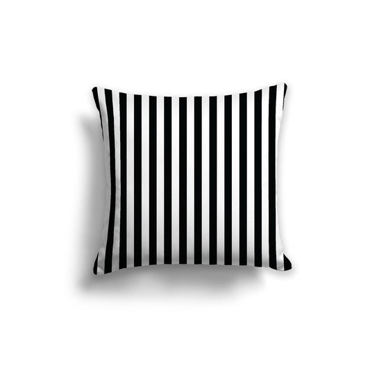 White Spun Polyester Throw Pillow with Black Bars on Front, Size 14 x 14 inches / 36 x 36 cm