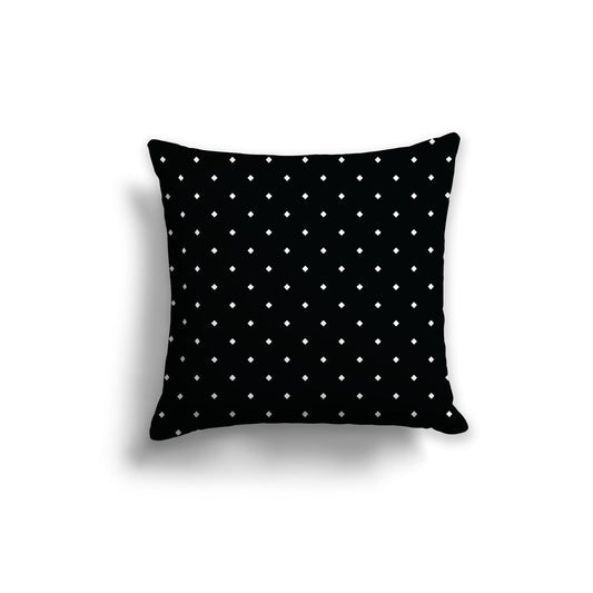 Black Spun Polyester Throw Pillow with White Diamonds on Front, Size 14 x 14 inches / 36 x 36 cm
