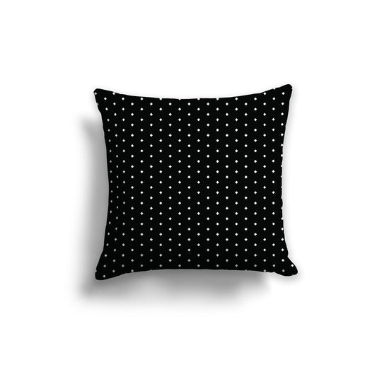 Black Spun Polyester Throw Pillow with Fine White Diamonds on Front, Size 14 x 14 inches / 36 x 36 cm