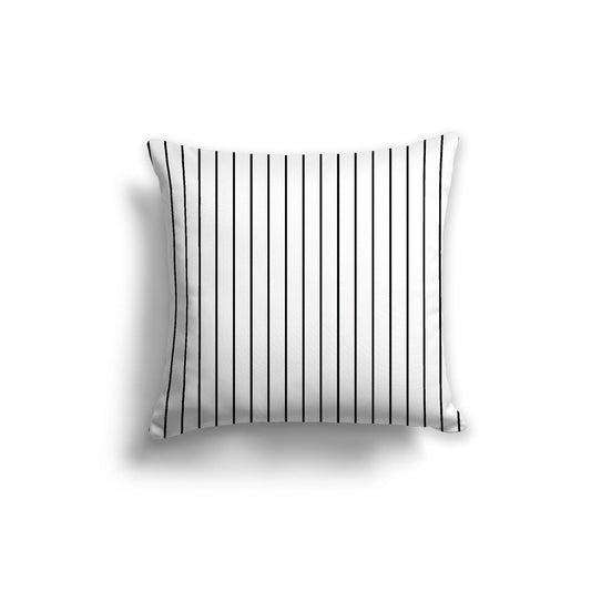 White Spun Polyester Throw Pillow with Fine Black Stripes on Front, Size 14 x 14 inches / 36 x 36 cm