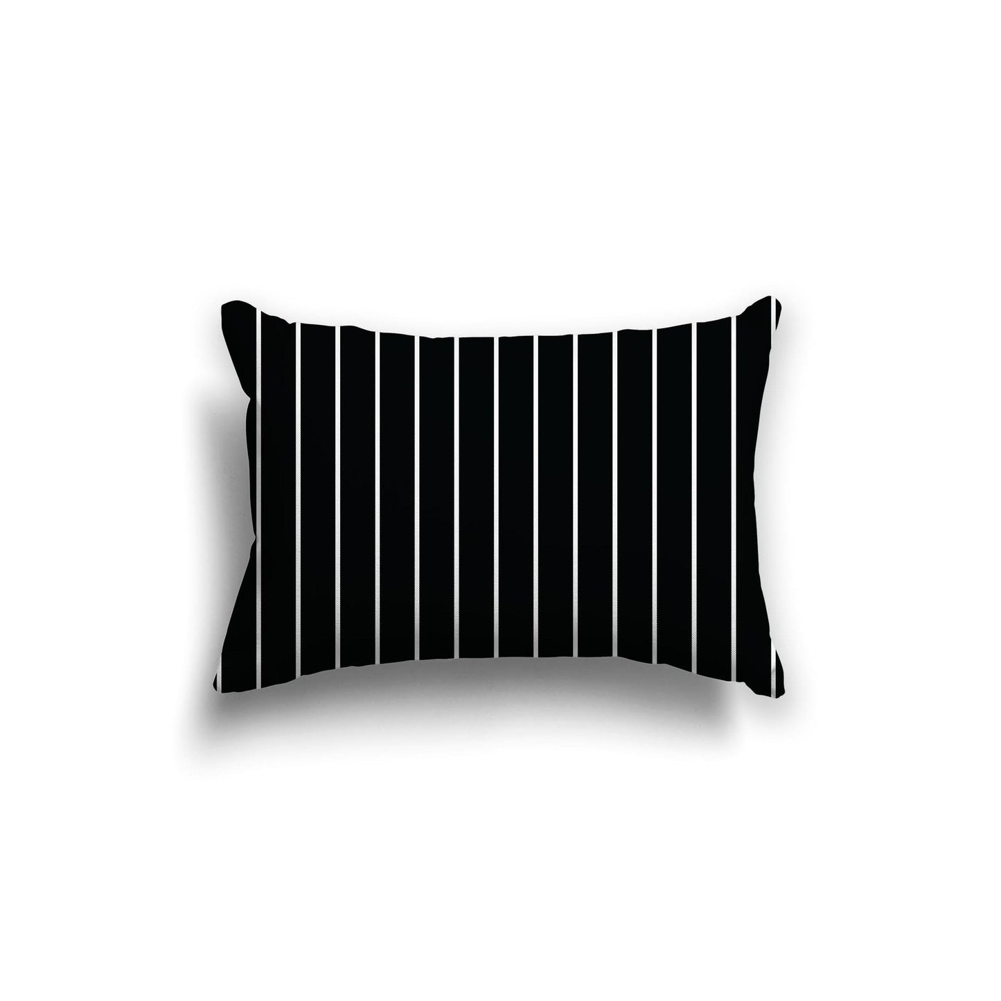 Black Spun Polyester Throw Pillow with Fine White Stripes on Front, Size 20 x 14 inches / 51 x 36 cm