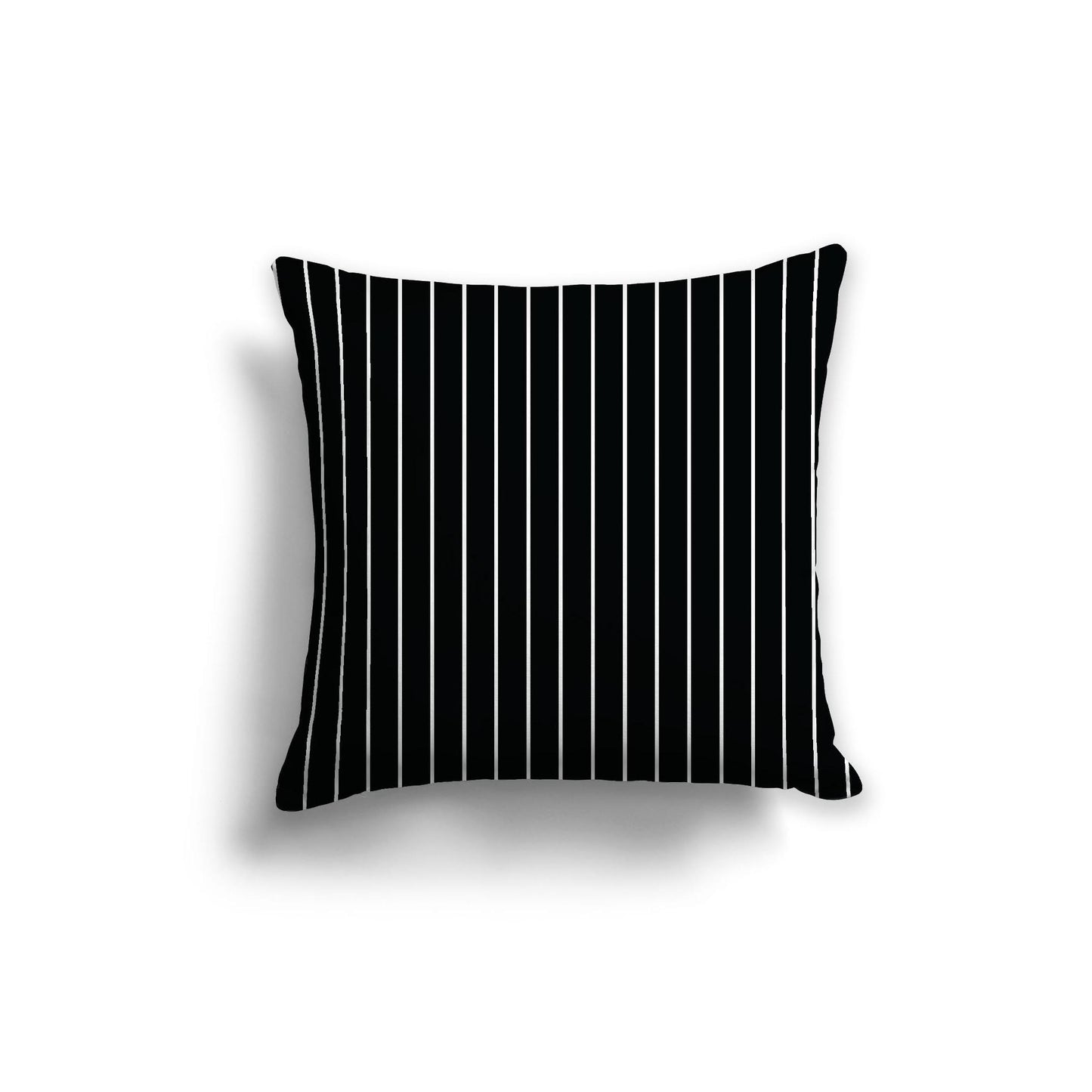 Black Spun Polyester Throw Pillow with Fine White Stripes on Front, Size 14 x 14 inches / 36 x 36 cm