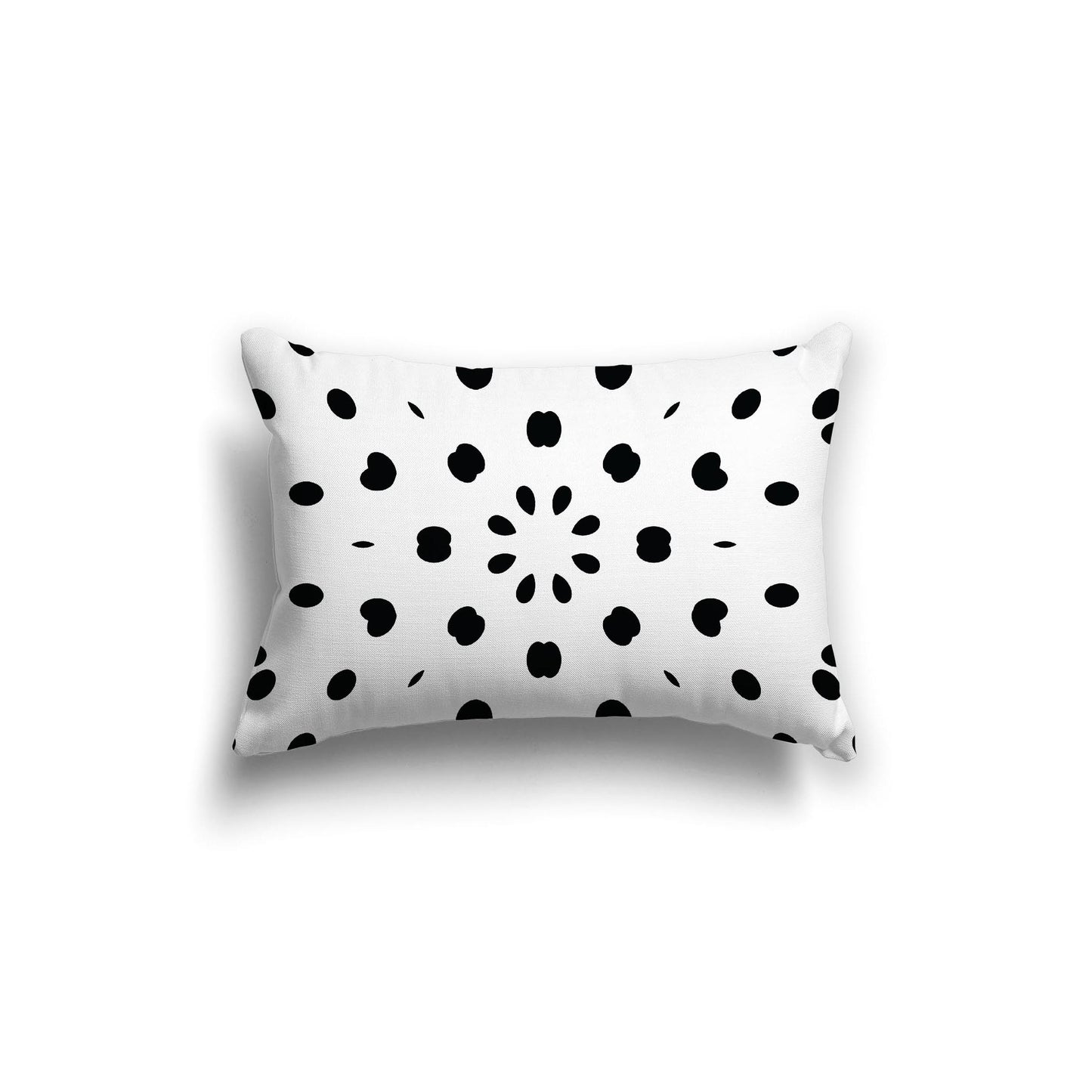 White Spun Polyester Throw Pillow with Black Burst Pattern on Front, Size 20 x 14 inches / 51 x 36 cm
