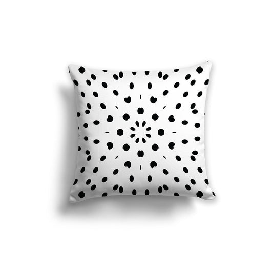 White Spun Polyester Throw Pillow with Black Burst Pattern on Front, Size 14 x 14 inches / 36 x 36 cm