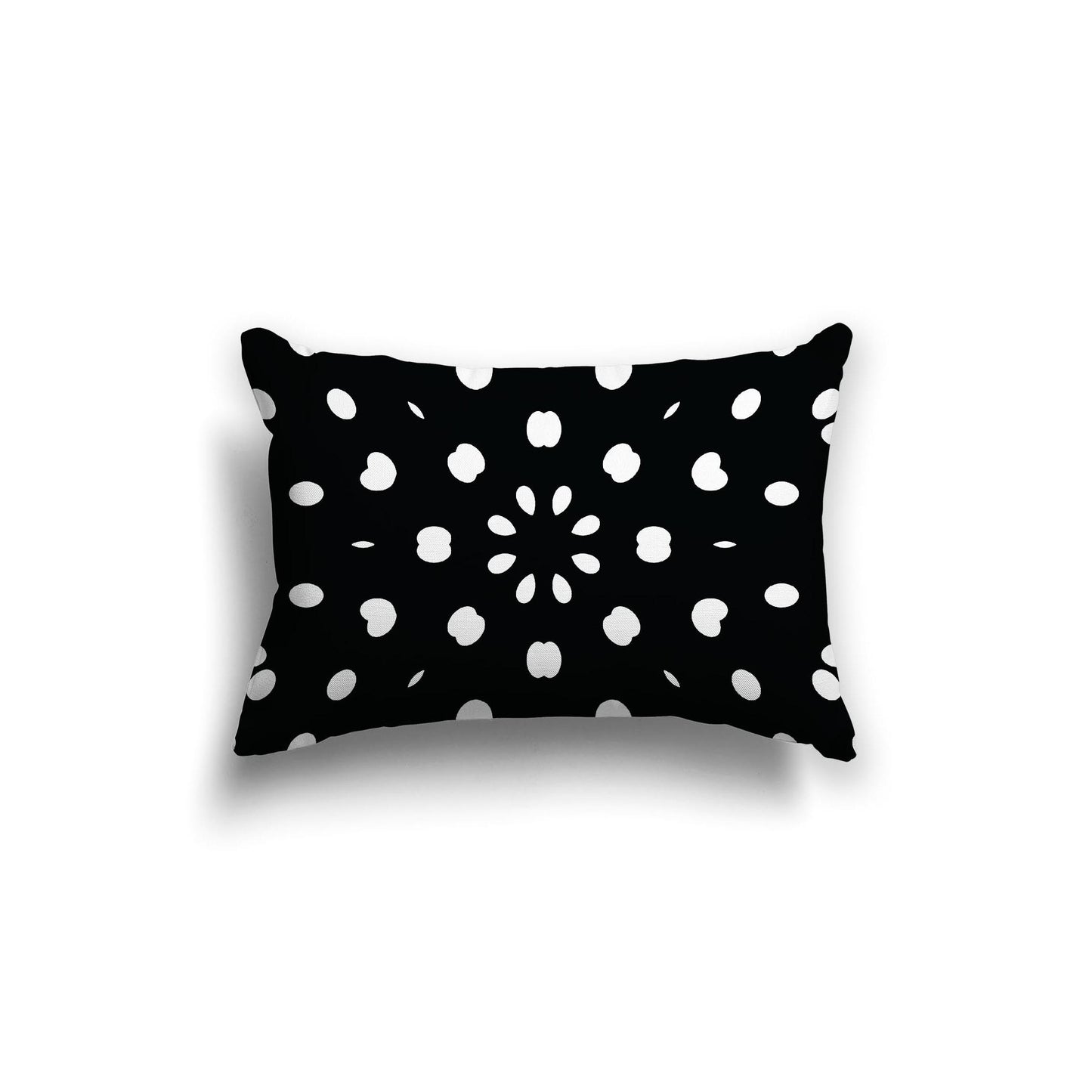 Black Spun Polyester Throw Pillow with White Burst Pattern on Front, Size 20 x 14 inches / 51 x 36 cm
