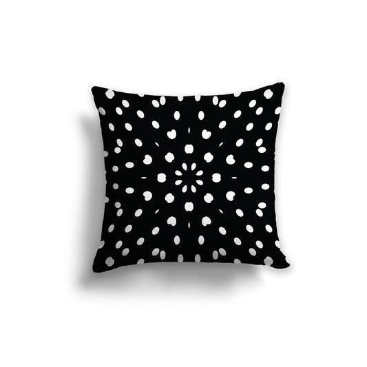 Black Spun Polyester Throw Pillow with White Burst Pattern on Front, Size 14 x 14 inches / 36 x 36 cm