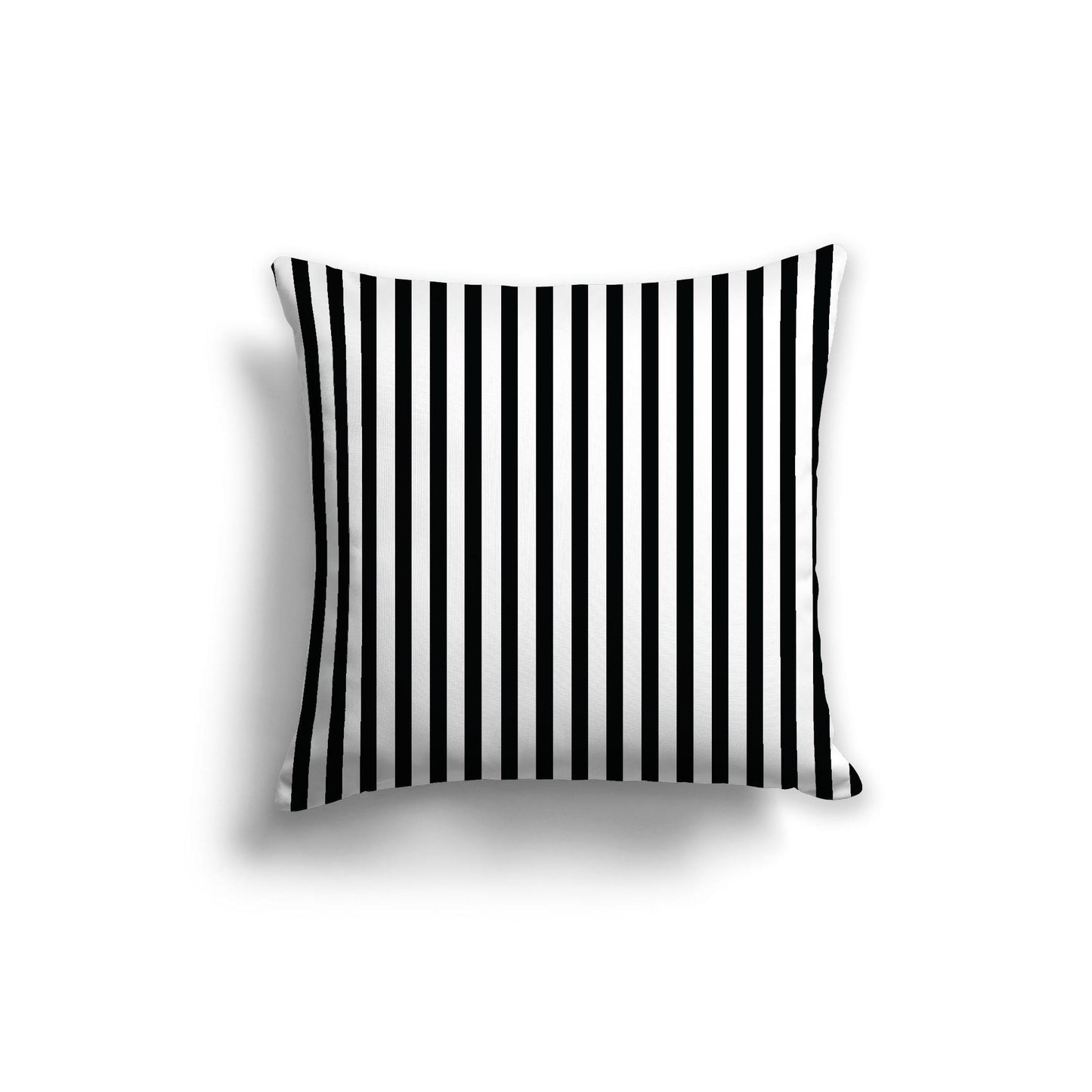 White Spun Polyester Throw Pillow with Thin Black Bars on Front, Size 18 x 18 inches / 46 x 46 cm