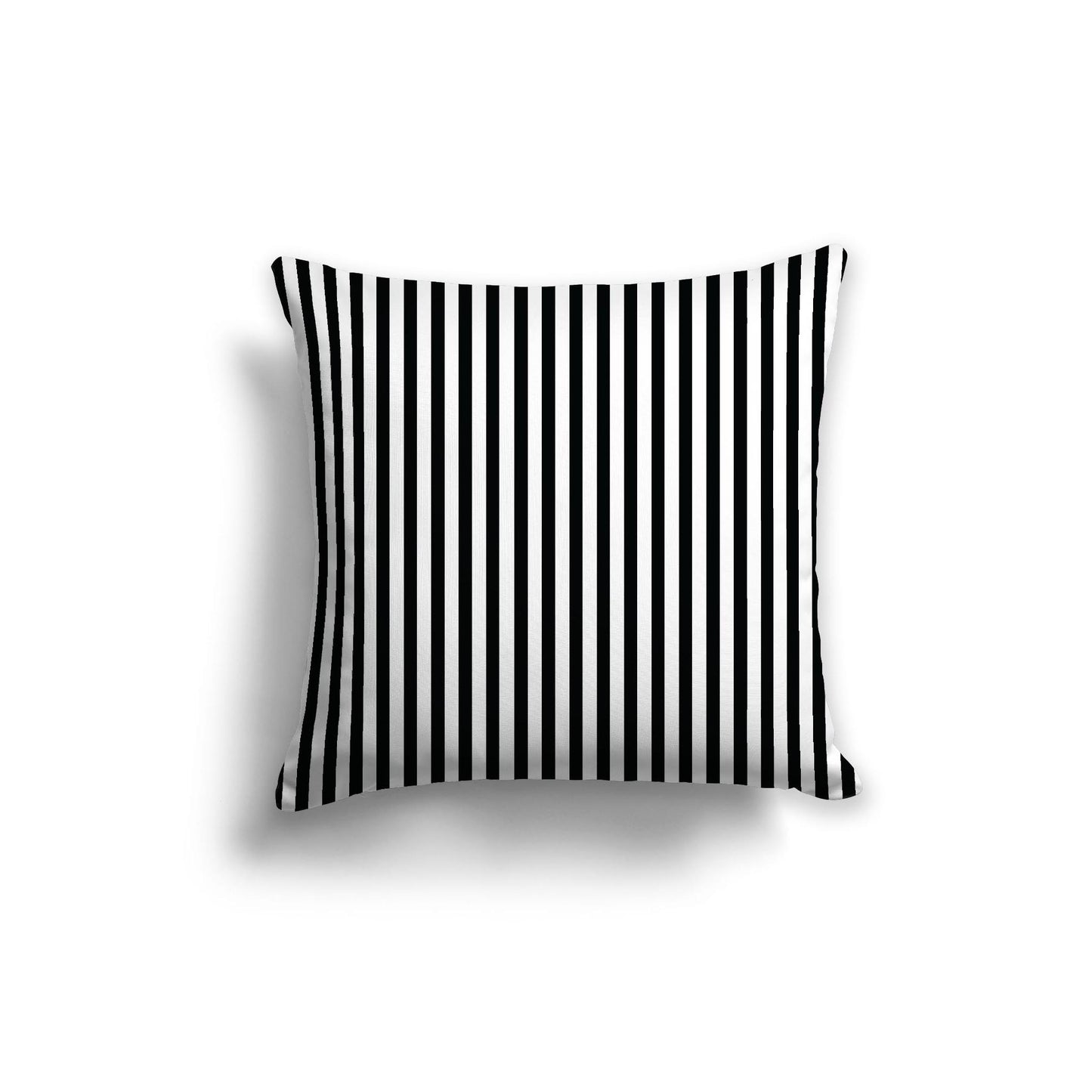 White Spun Polyester Throw Pillow with Thin Black Bars on Front, Size 14 x 14 inches / 36 x 36 cm